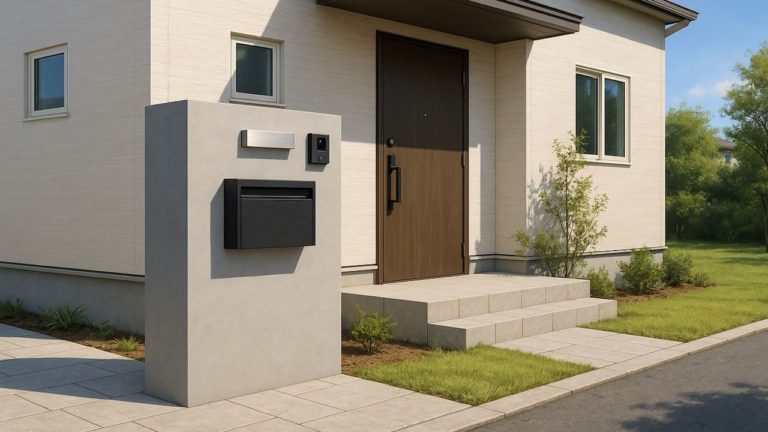 厚木市の戸建て外構に施工された門柱のイメージ