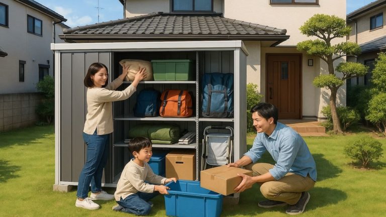 別府市の住宅に施工された屋外用物置イメージ