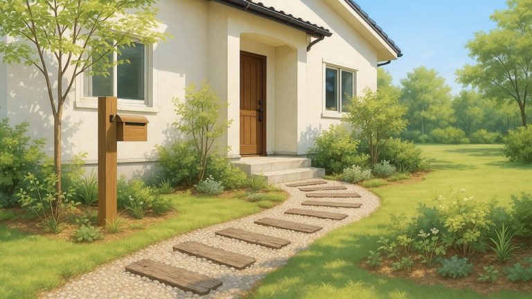 筑西市の戸建て外構に施工された玄関アプローチのイメージ