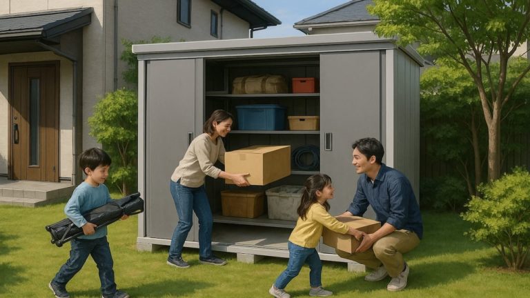 筑紫野市の住宅に施工された屋外用物置イメージ