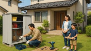 大東市の住宅に施工された屋外用物置イメージ