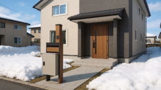 【江別市】宅配ボックスの費用相場|失敗しないサイズ選び 江別市の戸建て外構に施工された宅配ボックスのイメージ