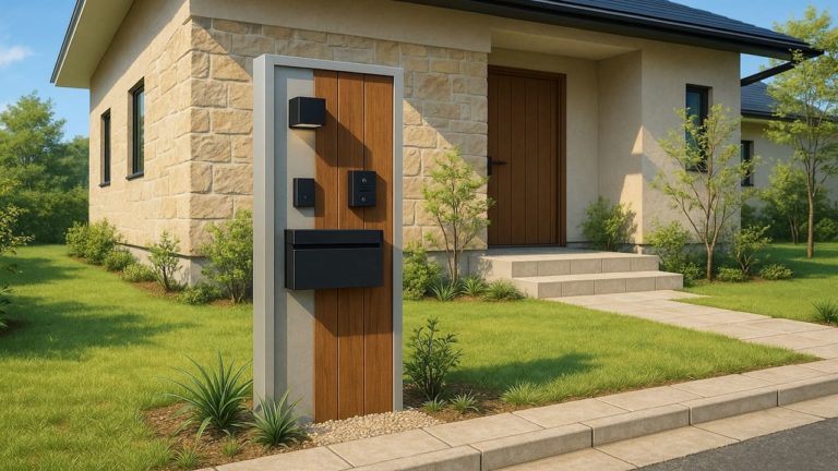 愛媛県の戸建て外構に施工された門柱のイメージ