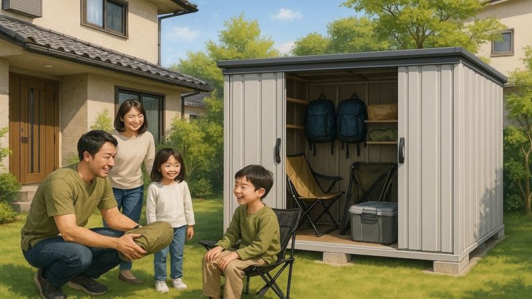 愛媛県の住宅に施工された屋外用物置イメージ