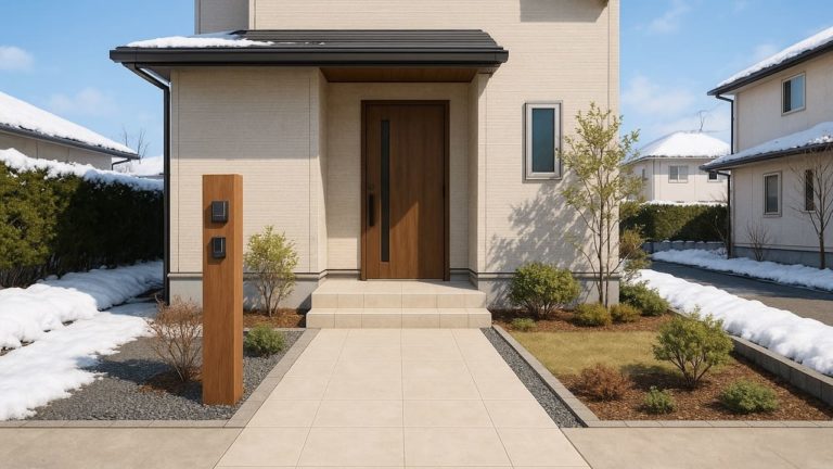 恵庭市の戸建て外構に施工された玄関アプローチのイメージ