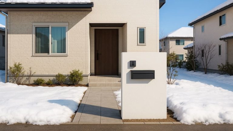 恵庭市の戸建て外構に施工された門柱のイメージ