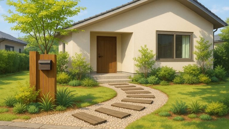 富士市の戸建て外構に施工された玄関アプローチのイメージ