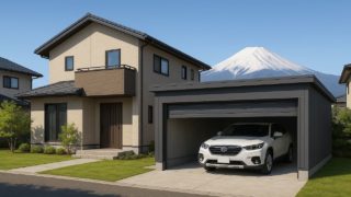 【富士市】車庫ガレージの費用を抑える設計|高さ・幅・奥行の考え方 富士市の住宅に施工された車庫ガレージのイメージ