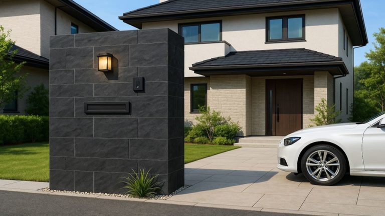 富士市の戸建て外構に施工された門柱のイメージ