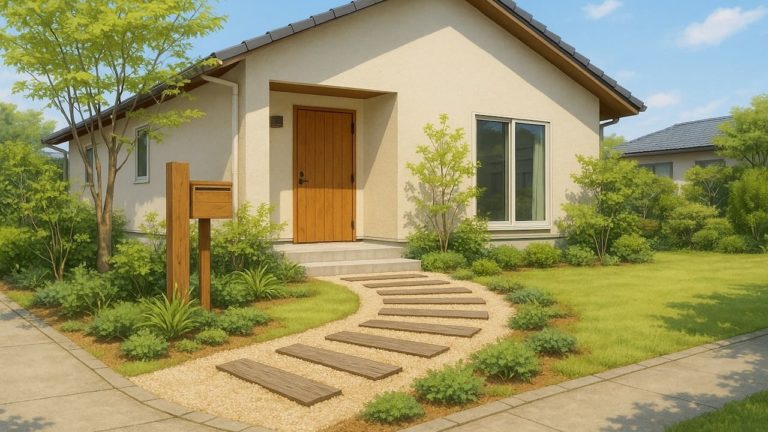 藤枝市の戸建て外構に施工された玄関アプローチのイメージ