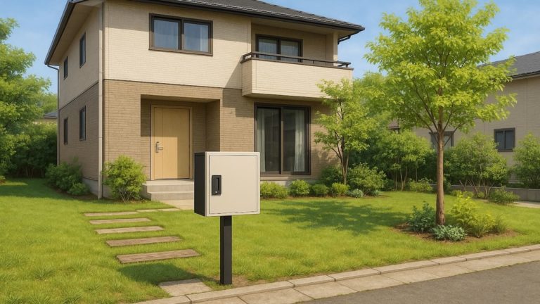 藤枝市の戸建て外構に施工された宅配ボックスのイメージ