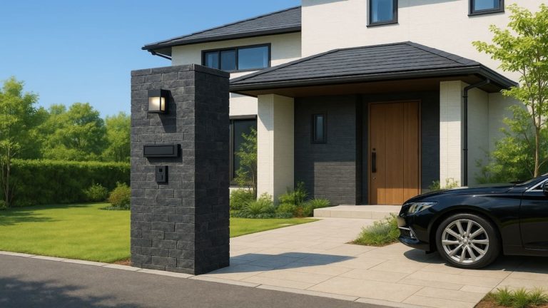 藤枝市の戸建て外構に施工された門柱のイメージ