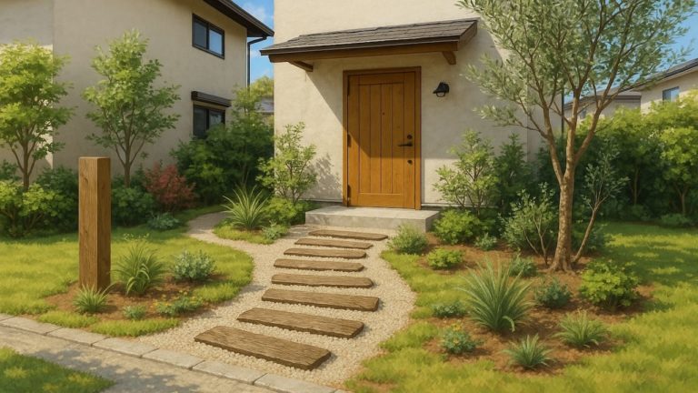 富士宮市の戸建て外構に施工された玄関アプローチのイメージ