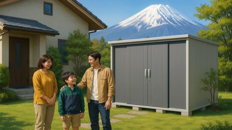 富士宮市の住宅に施工された屋外用物置イメージ