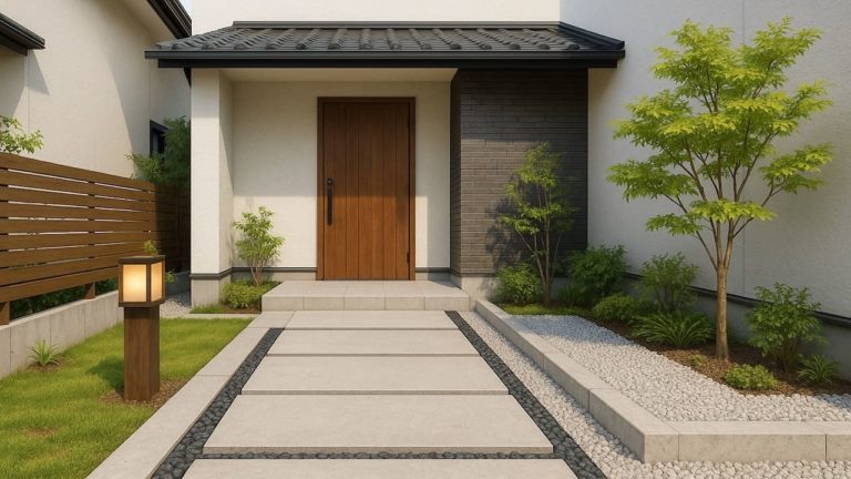 福山市の戸建て外構に施工された玄関アプローチのイメージ