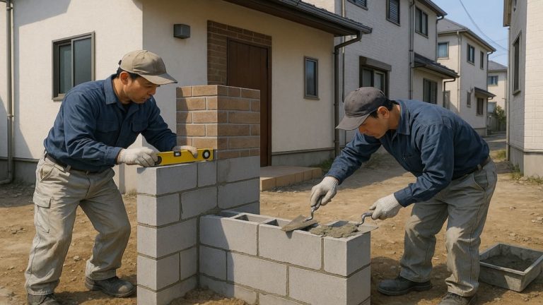 船橋市の戸建て外構に施工された門柱のイメージ