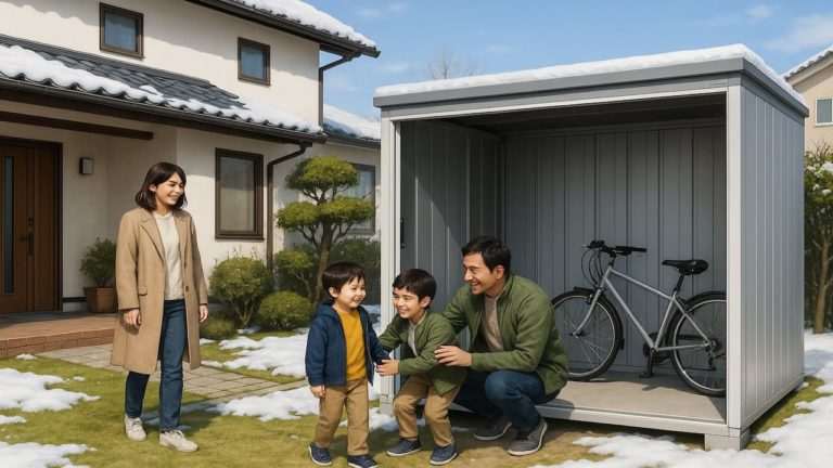 岐阜県の住宅に施工された屋外用物置イメージ