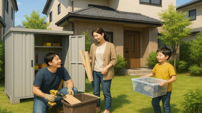 羽曳野市の住宅に施工された屋外用物置イメージ