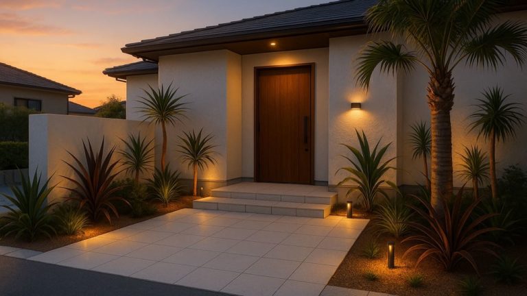 秦野市の戸建て外構に施工された玄関アプローチのイメージ