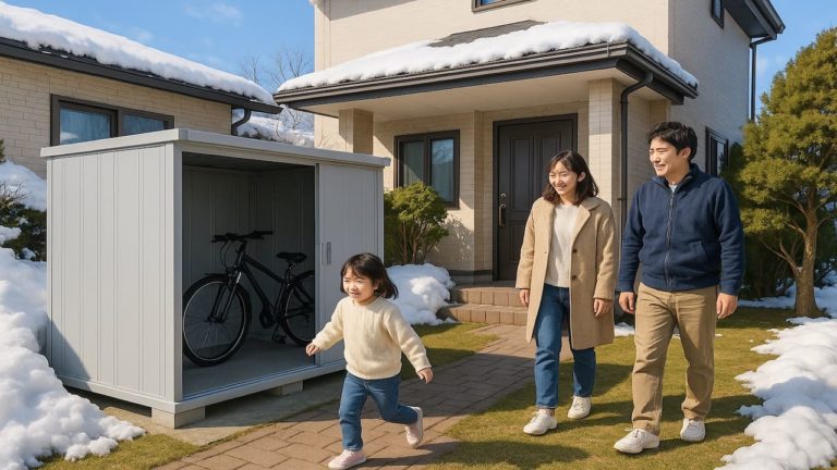 白山市の住宅に施工された屋外用物置イメージ