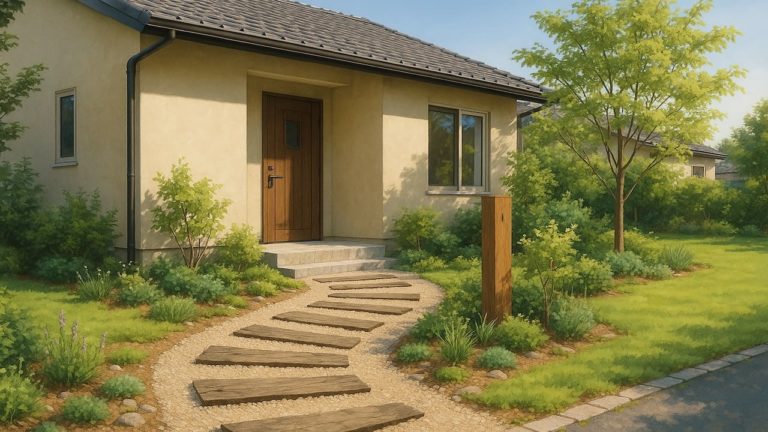 浜松市の戸建て外構に施工された玄関アプローチのイメージ