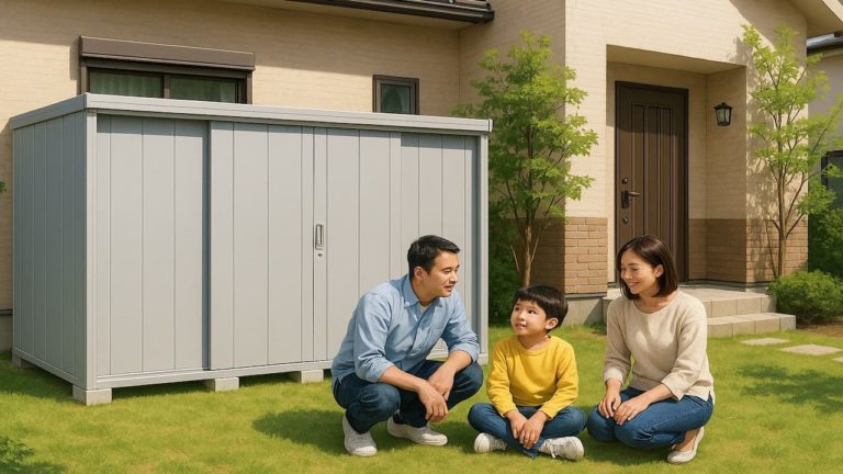 浜松市の住宅に施工された屋外用物置イメージ