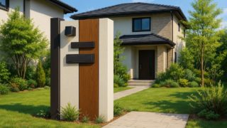 【廿日市市】門柱の工事相場|外構全体の価値を高める効果 廿日市市の戸建て外構に施工された門柱のイメージ