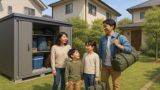 【廿日市市】おしゃれ物置の工事費用と特徴|庭に映える収納プラン 廿日市市の住宅に施工された屋外用物置イメージ