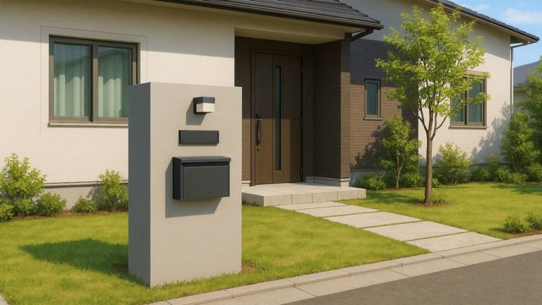 東広島市の戸建て外構に施工された門柱のイメージ