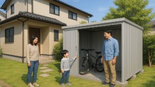 東広島市の住宅に施工された屋外用物置イメージ