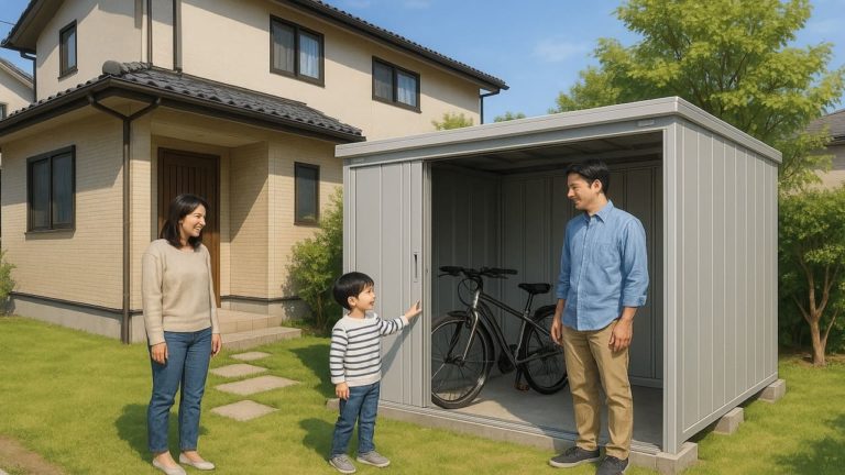 東広島市の住宅に施工された屋外用物置イメージ