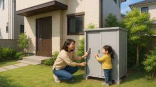 東大阪市の住宅に施工された屋外用物置イメージ