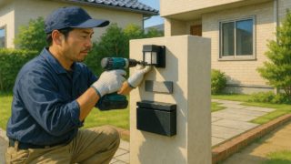 【姫路市】門柱の費用相場|よくあるトラブルを防ぐコツ 姫路市の戸建て外構に施工された門柱のイメージ