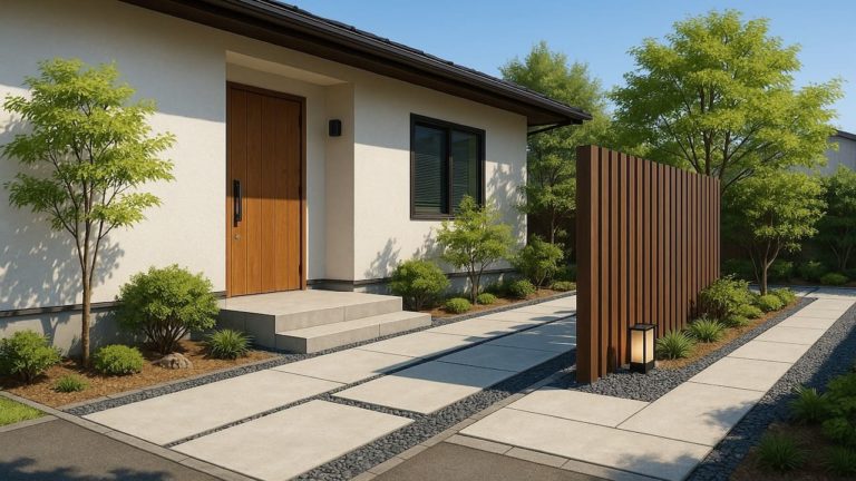 日野市の戸建て外構に施工された玄関アプローチのイメージ