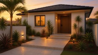 【平塚市】玄関アプローチの費用比較|素材別ランニングコスト 平塚市の戸建て外構に施工された玄関アプローチのイメージ