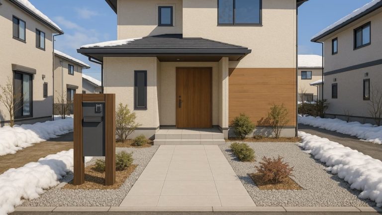 弘前市の戸建て外構に施工された玄関アプローチのイメージ