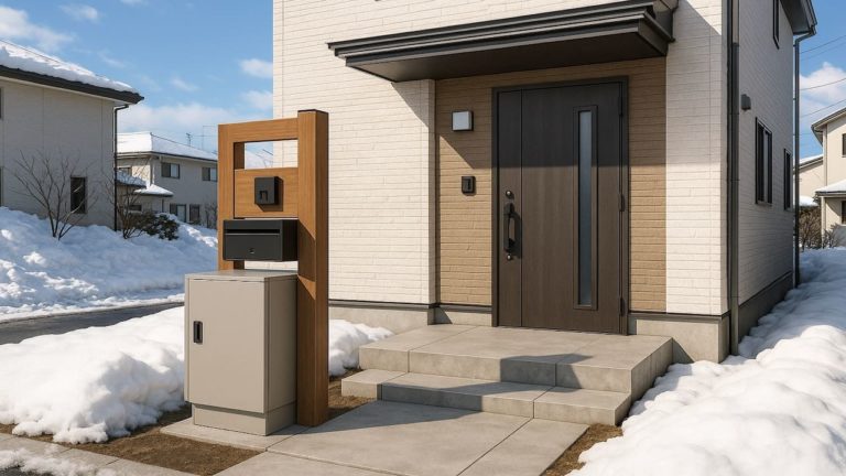 弘前市の戸建て外構に施工された宅配ボックスのイメージ