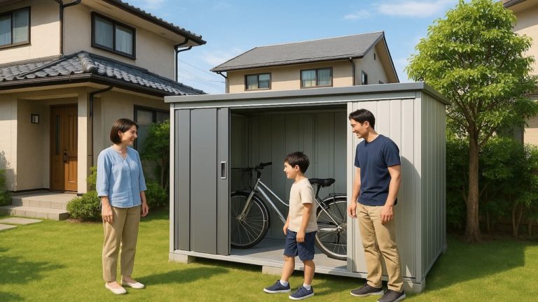 広島県の住宅に施工された屋外用物置イメージ