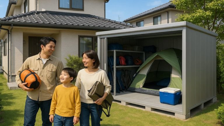 防府市の住宅に施工された屋外用物置イメージ