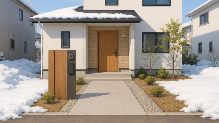 北海道の戸建て外構に施工された玄関アプローチのイメージ