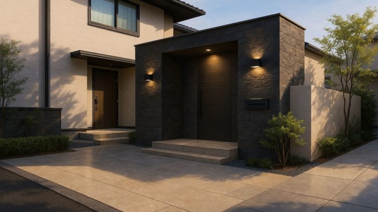 伊賀市の戸建て外構に施工された玄関アプローチのイメージ