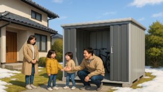 飯田市の住宅に施工された屋外用物置イメージ