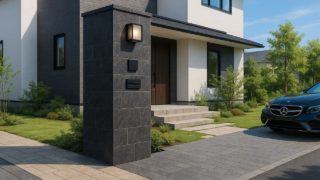 飯塚市の戸建て外構に施工された門柱のイメージ