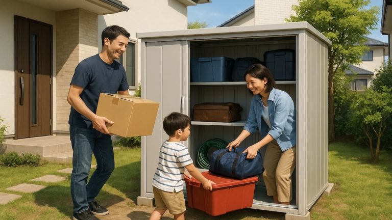 飯塚市の住宅に施工された屋外用物置イメージ