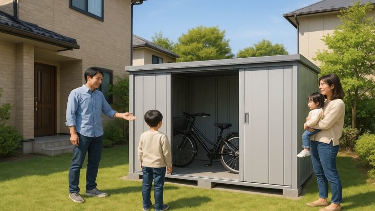 生駒市の住宅に施工された屋外用物置イメージ