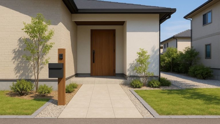 今治市の戸建て外構に施工された玄関アプローチのイメージ