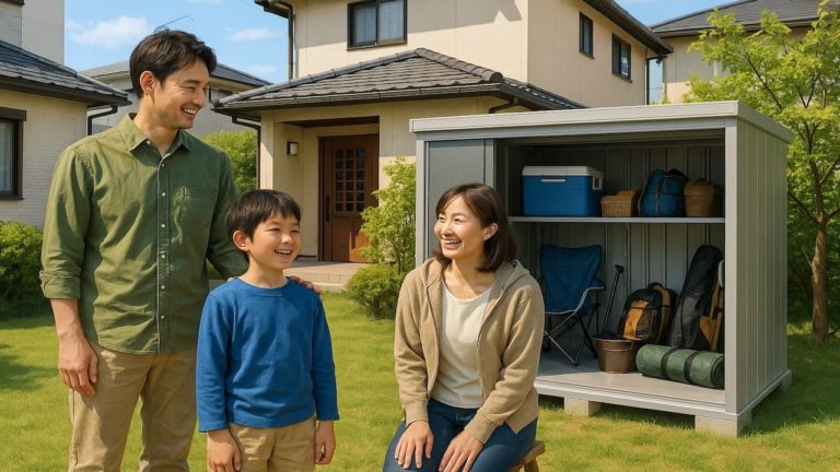 今治市の住宅に施工された屋外用物置イメージ