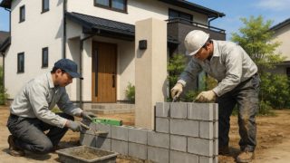 入間市の戸建て外構に施工された門柱のイメージ