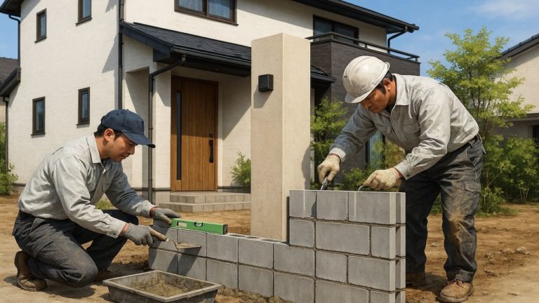 入間市の戸建て外構に施工された門柱のイメージ