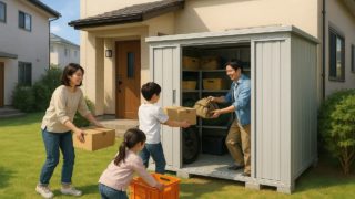 諫早市の住宅に施工された屋外用物置イメージ